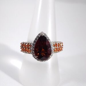 Brazilian Red Citrine Pear and Fire Opal Ring Size 8